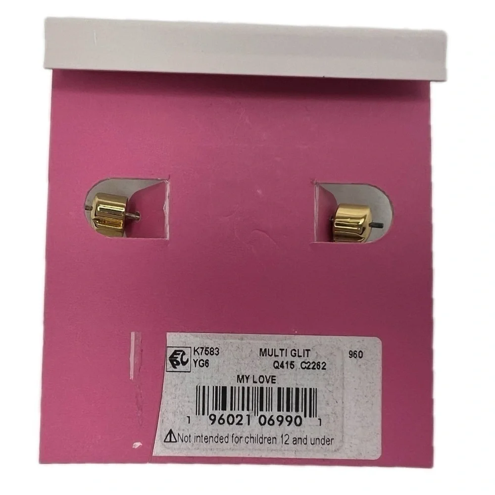 Kate Spade Multi-Glitter Heart Gold Hoops and Studs Matching 2 Hole Earrings Set